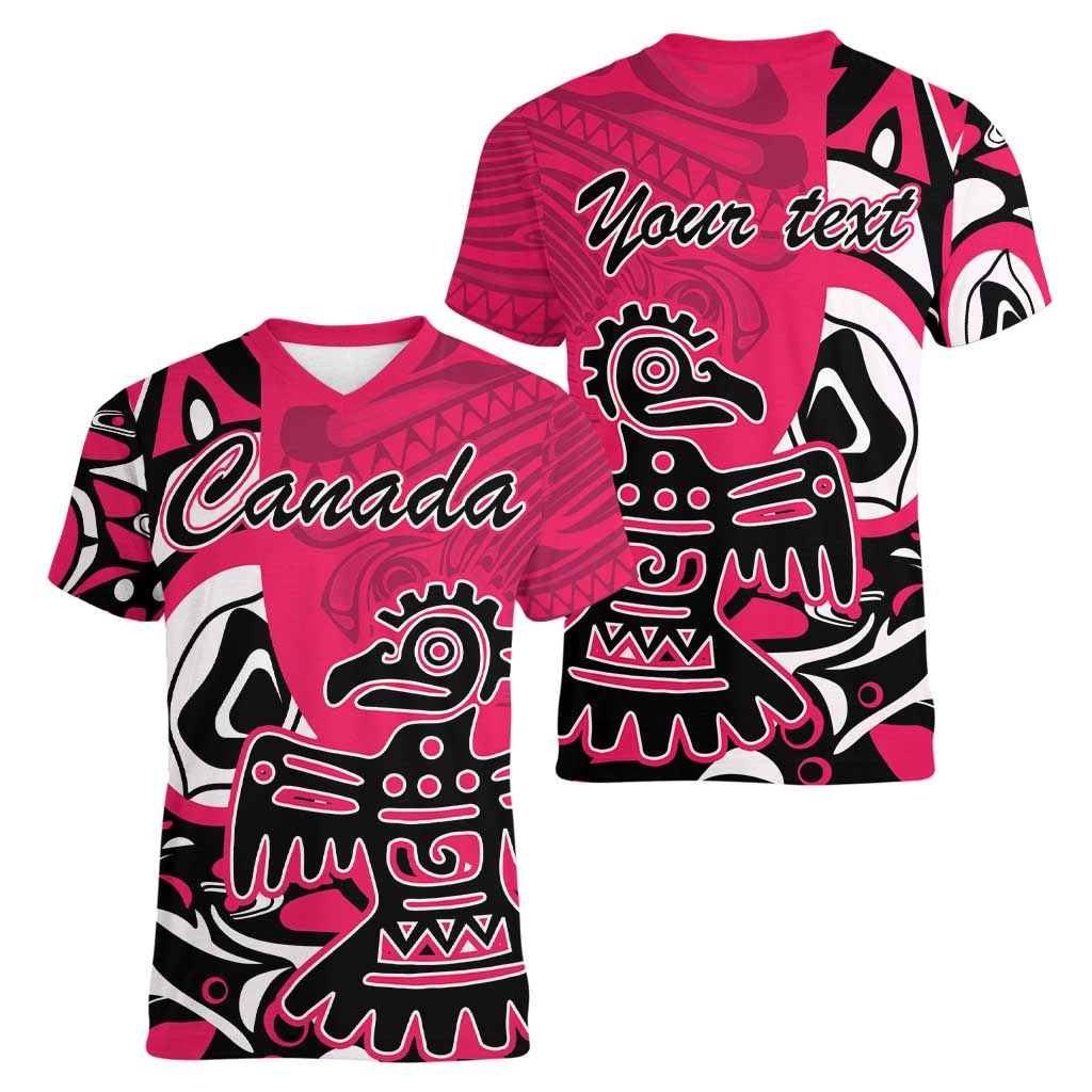Personalized Canada Haida Eagle Women V-Neck T-Shirt Pink Style - Wonder Print Shop