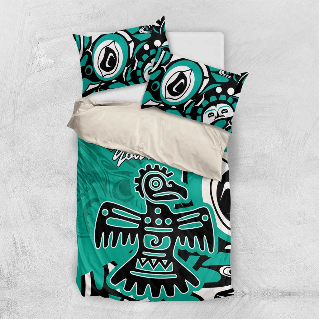 Personalized Canada Haida Eagle Bedding Set Turquoise Style - Wonder Print Shop
