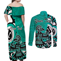 Personalized Canada Haida Eagle Couples Matching Off Shoulder Maxi Dress and Long Sleeve Button Shirt Turquoise Style - Wonder Print Shop