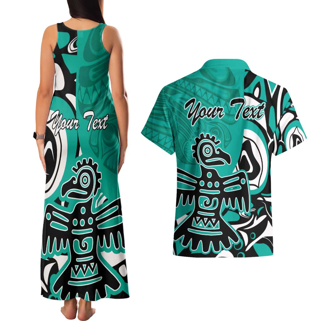 Personalized Canada Haida Eagle Couples Matching Tank Maxi Dress and Hawaiian Shirt Turquoise Style - Wonder Print Shop