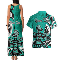 Personalized Canada Haida Eagle Couples Matching Tank Maxi Dress and Hawaiian Shirt Turquoise Style - Wonder Print Shop