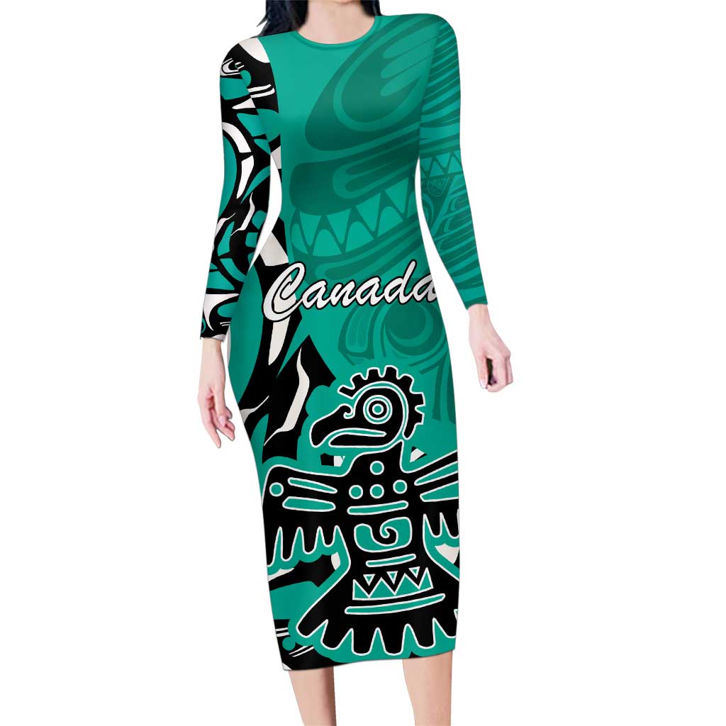Personalized Canada Haida Eagle Family Matching Long Sleeve Bodycon Dress and Hawaiian Shirt Turquoise Style - Wonder Print Shop