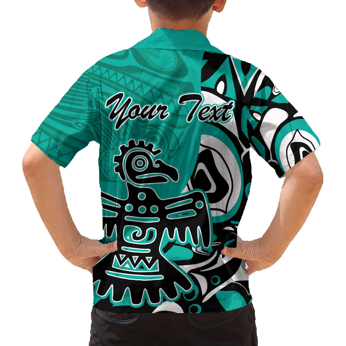 Personalized Canada Haida Eagle Family Matching Off The Shoulder Long Sleeve Dress and Hawaiian Shirt Turquoise Style - Wonder Print Shop