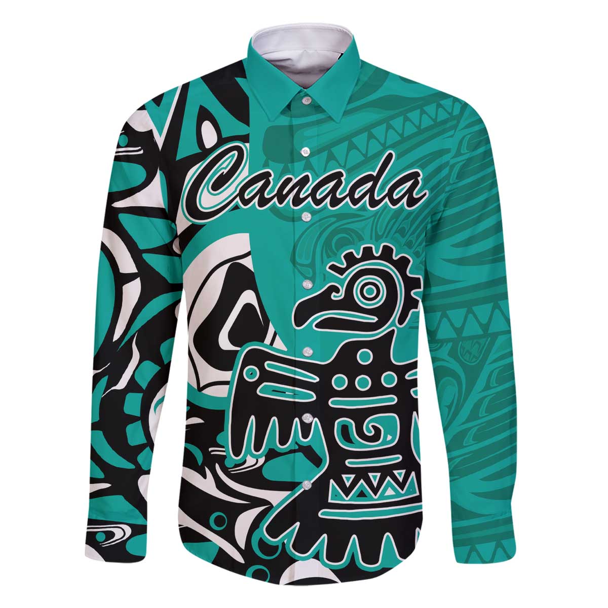 Personalized Canada Haida Eagle Family Matching Off The Shoulder Long Sleeve Dress and Hawaiian Shirt Turquoise Style - Wonder Print Shop