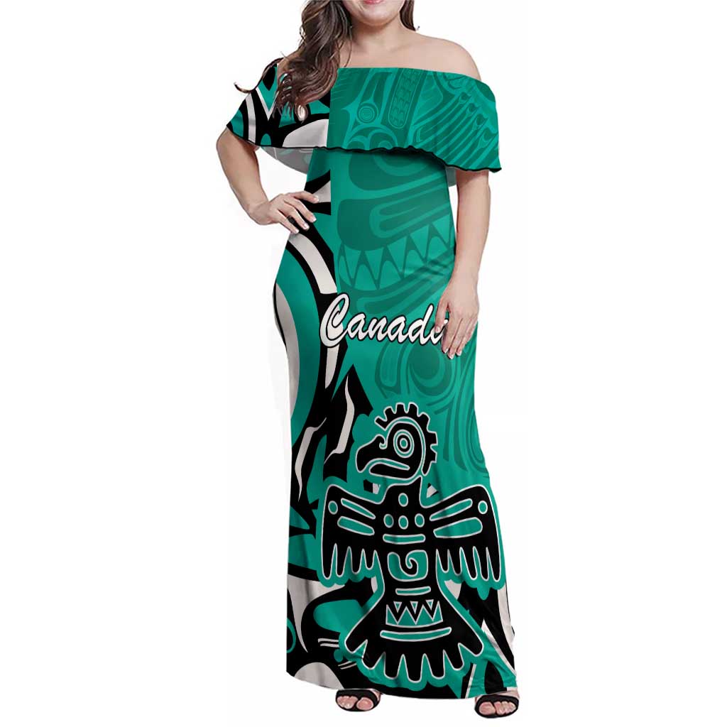 Personalized Canada Haida Eagle Family Matching Off Shoulder Maxi Dress and Hawaiian Shirt Turquoise Style - Wonder Print Shop