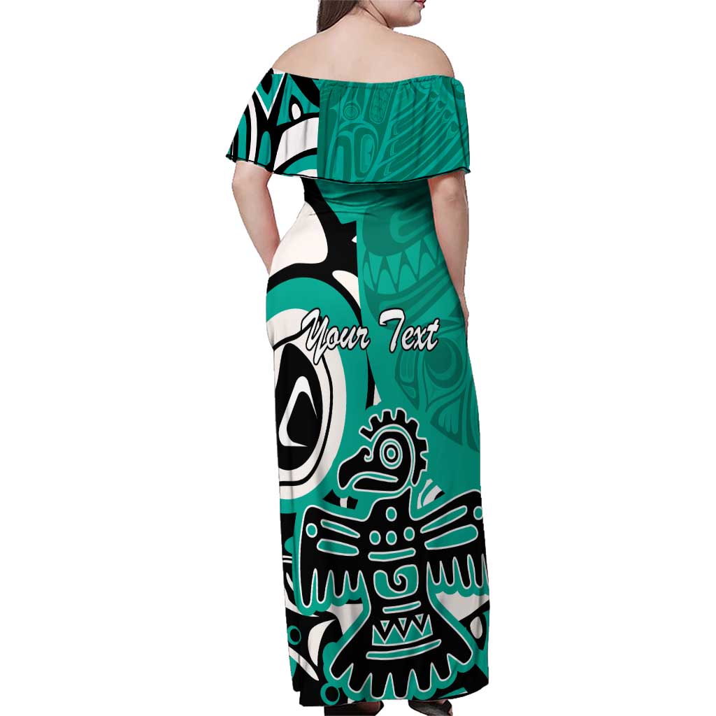 Personalized Canada Haida Eagle Family Matching Off Shoulder Maxi Dress and Hawaiian Shirt Turquoise Style - Wonder Print Shop