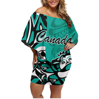 Personalized Canada Haida Eagle Family Matching Off Shoulder Short Dress and Hawaiian Shirt Turquoise Style - Wonder Print Shop