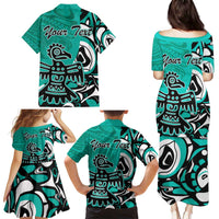 Personalized Canada Haida Eagle Family Matching Puletasi and Hawaiian Shirt Turquoise Style - Wonder Print Shop