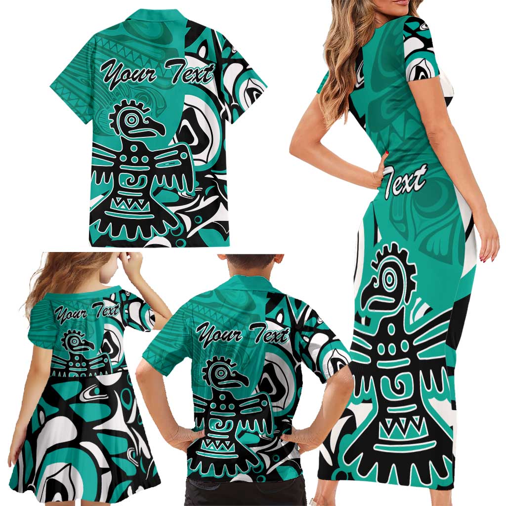 Personalized Canada Haida Eagle Family Matching Short Sleeve Bodycon Dress and Hawaiian Shirt Turquoise Style - Wonder Print Shop