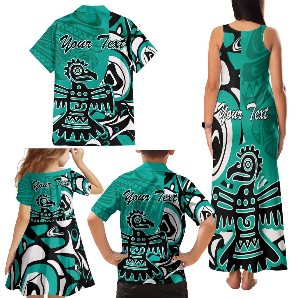 Personalized Canada Haida Eagle Family Matching Tank Maxi Dress and Hawaiian Shirt Turquoise Style - Wonder Print Shop