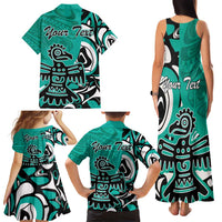 Personalized Canada Haida Eagle Family Matching Tank Maxi Dress and Hawaiian Shirt Turquoise Style - Wonder Print Shop