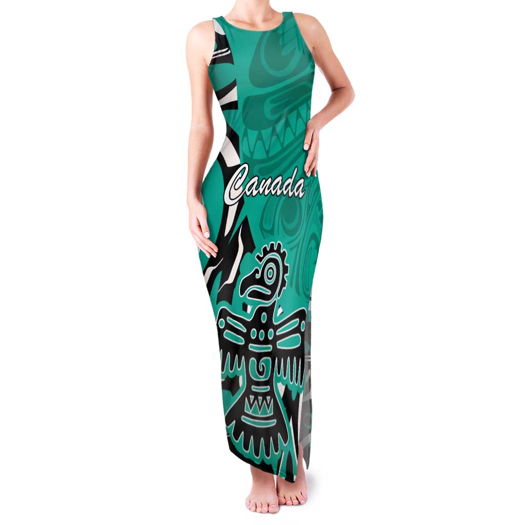 Personalized Canada Haida Eagle Family Matching Tank Maxi Dress and Hawaiian Shirt Turquoise Style - Wonder Print Shop