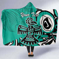 Personalized Canada Haida Eagle Hooded Blanket Turquoise Style