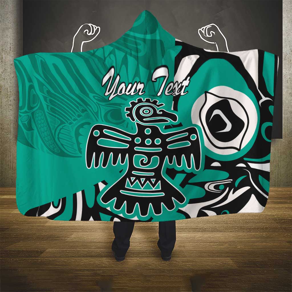 Personalized Canada Haida Eagle Hooded Blanket Turquoise Style