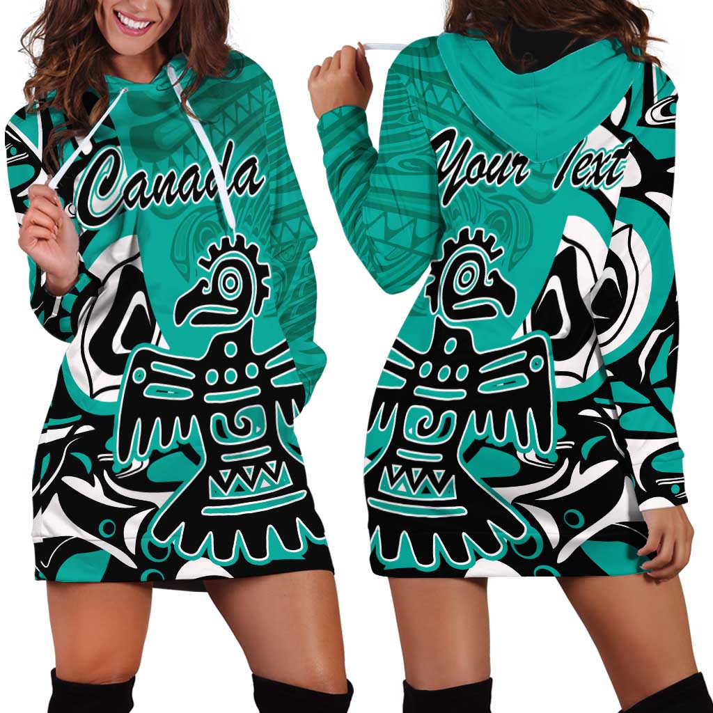 Personalized Canada Haida Eagle Hoodie Dress Turquoise Style - Wonder Print Shop