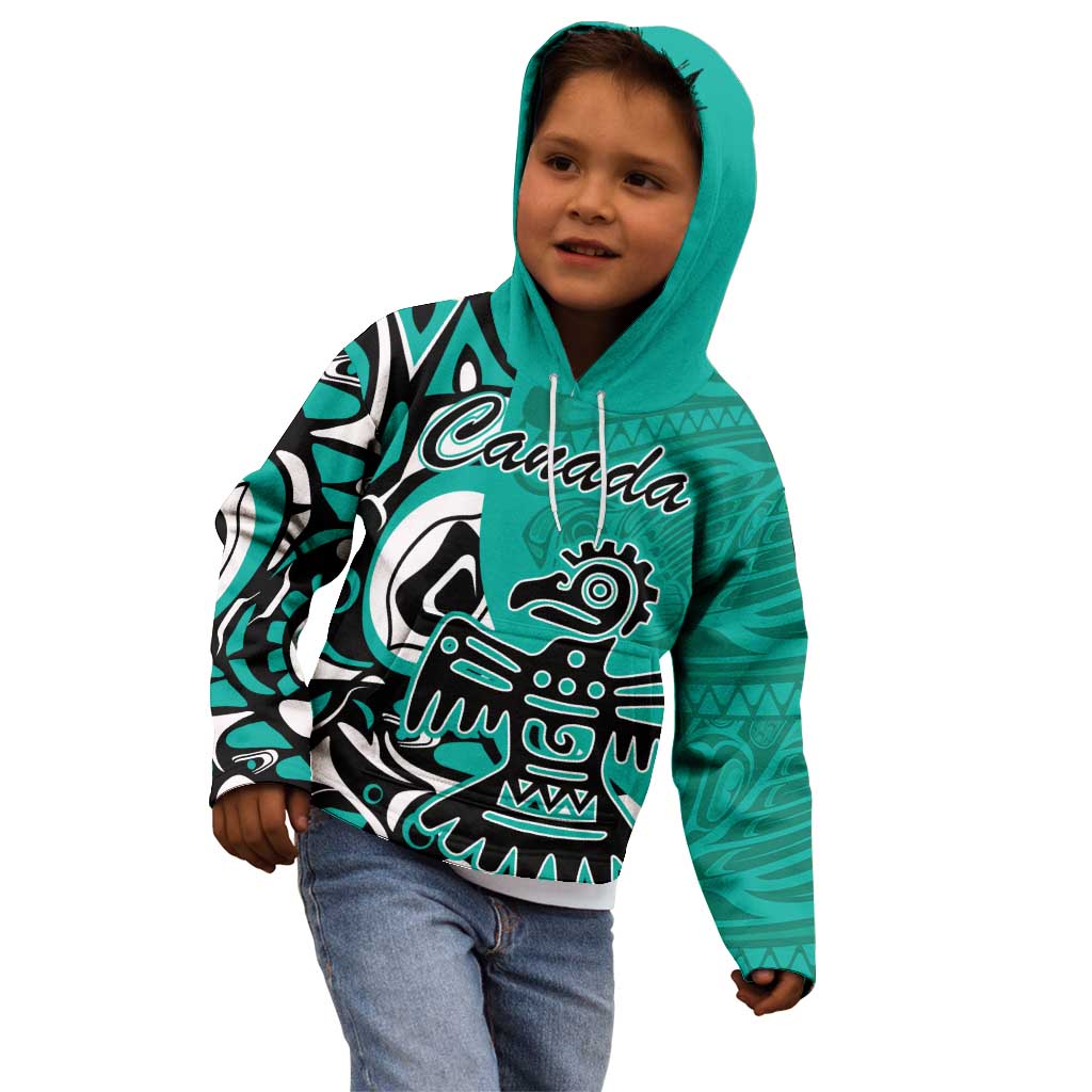 Personalized Canada Haida Eagle Kid Hoodie Turquoise Style - Wonder Print Shop