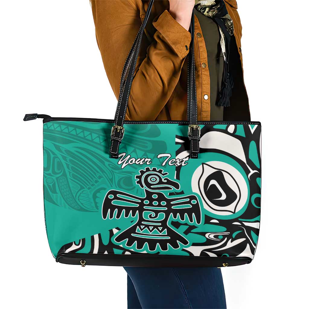 Personalized Canada Haida Eagle Leather Tote Bag Turquoise Style - Wonder Print Shop