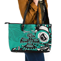 Personalized Canada Haida Eagle Leather Tote Bag Turquoise Style - Wonder Print Shop
