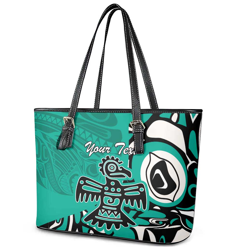 Personalized Canada Haida Eagle Leather Tote Bag Turquoise Style - Wonder Print Shop
