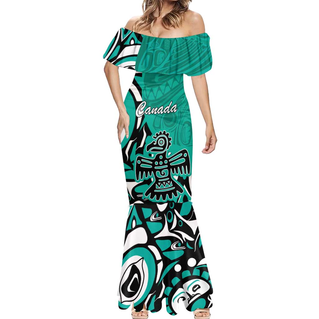 Personalized Canada Haida Eagle Mermaid Dress Turquoise Style - Wonder Print Shop