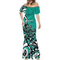 Personalized Canada Haida Eagle Mermaid Dress Turquoise Style - Wonder Print Shop