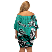 Personalized Canada Haida Eagle Off Shoulder Short Dress Turquoise Style - Wonder Print Shop