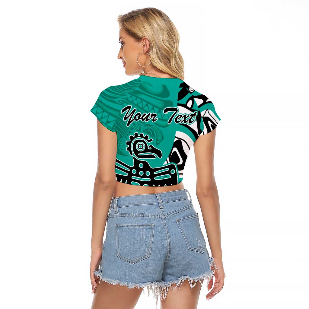 Personalized Canada Haida Eagle Raglan Cropped T Shirt Turquoise Style - Wonder Print Shop