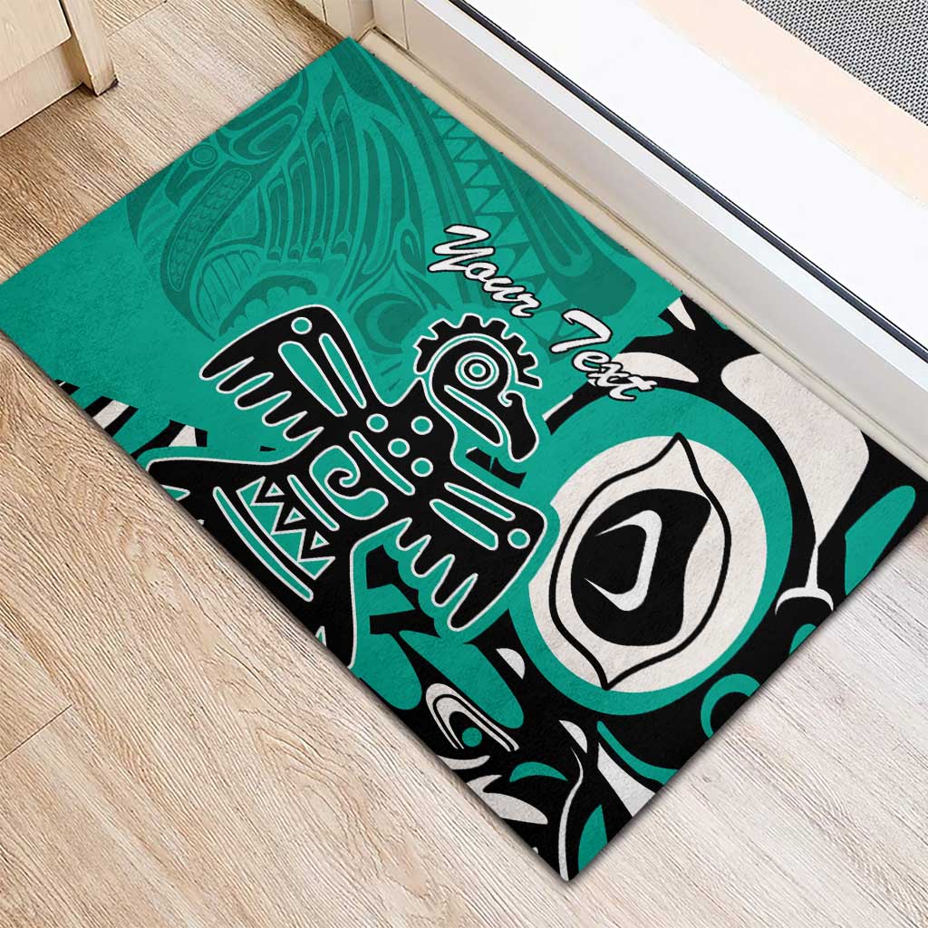 Personalized Canada Haida Eagle Rubber Doormat Turquoise Style - Wonder Print Shop