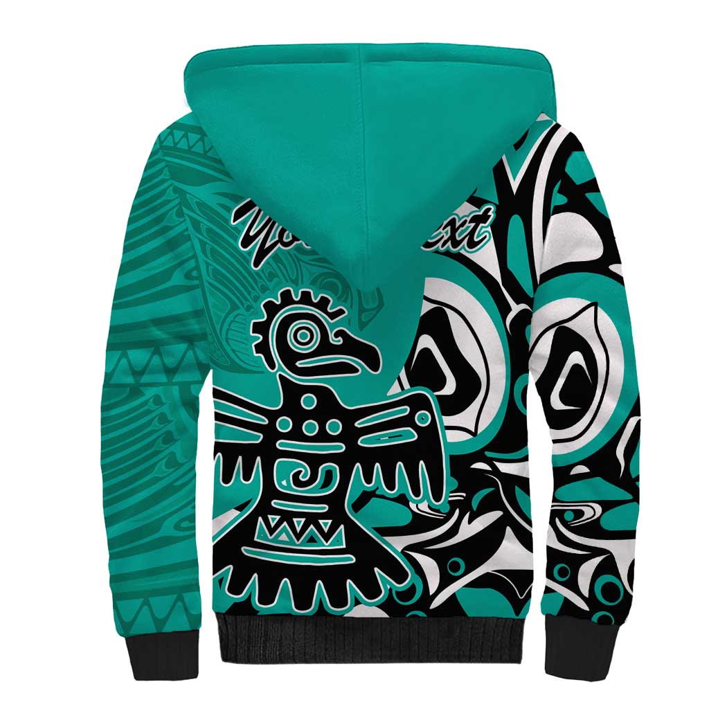 Personalized Canada Haida Eagle Sherpa Hoodie Turquoise Style - Wonder Print Shop
