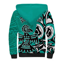 Personalized Canada Haida Eagle Sherpa Hoodie Turquoise Style - Wonder Print Shop