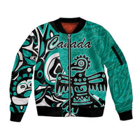 Personalized Canada Haida Eagle Sleeve Zip Bomber Jacket Turquoise Style - Wonder Print Shop