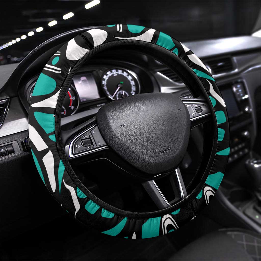 Canada Haida Eagle Steering Wheel Cover Turquoise Style - Wonder Print Shop