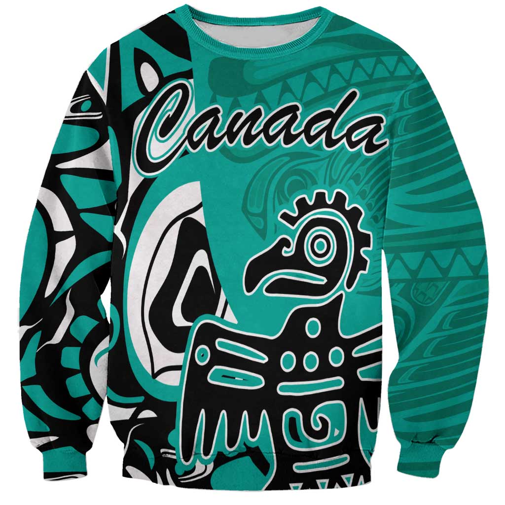 Personalized Canada Haida Eagle Sweatshirt Turquoise Style - Wonder Print Shop