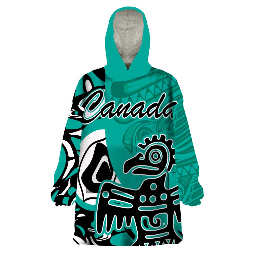 Personalized Canada Haida Eagle Wearable Blanket Hoodie Turquoise Style - Wonder Print Shop