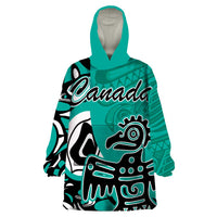 Personalized Canada Haida Eagle Wearable Blanket Hoodie Turquoise Style - Wonder Print Shop