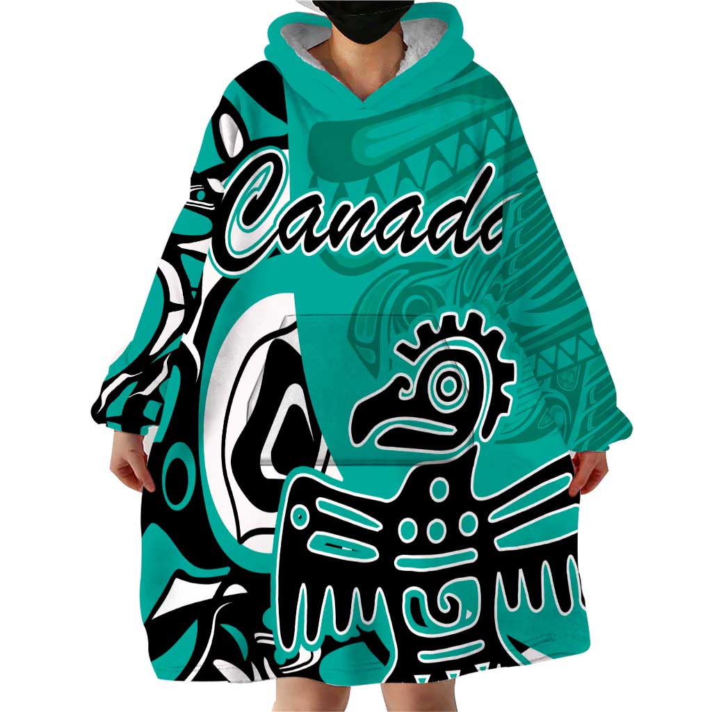 Personalized Canada Haida Eagle Wearable Blanket Hoodie Turquoise Style - Wonder Print Shop