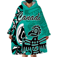 Personalized Canada Haida Eagle Wearable Blanket Hoodie Turquoise Style - Wonder Print Shop