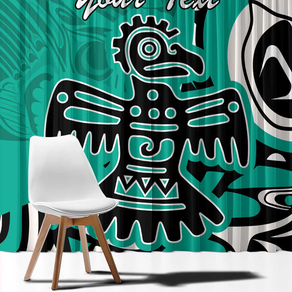Personalized Canada Haida Eagle Window Curtain Turquoise Style - Wonder Print Shop