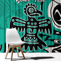 Personalized Canada Haida Eagle Window Curtain Turquoise Style - Wonder Print Shop