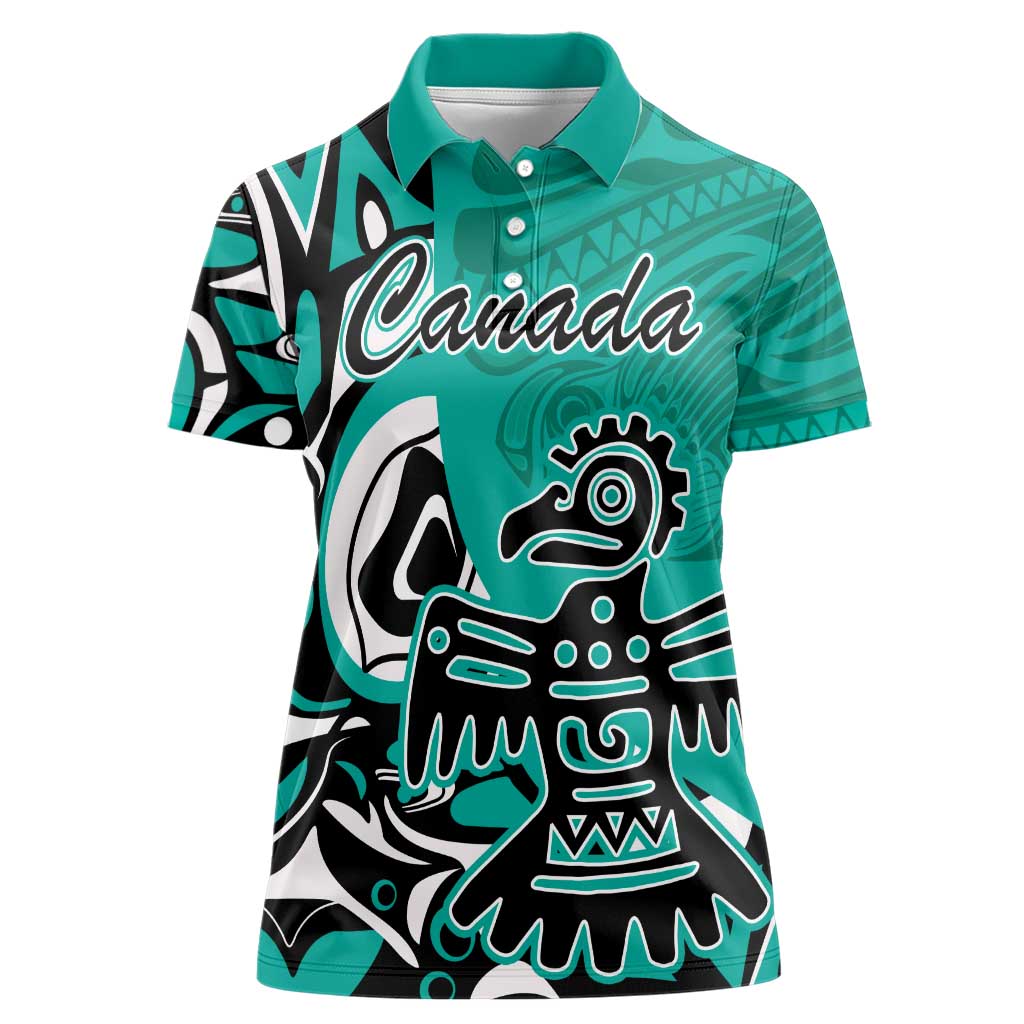 Personalized Canada Haida Eagle Women Polo Shirt Turquoise Style - Wonder Print Shop