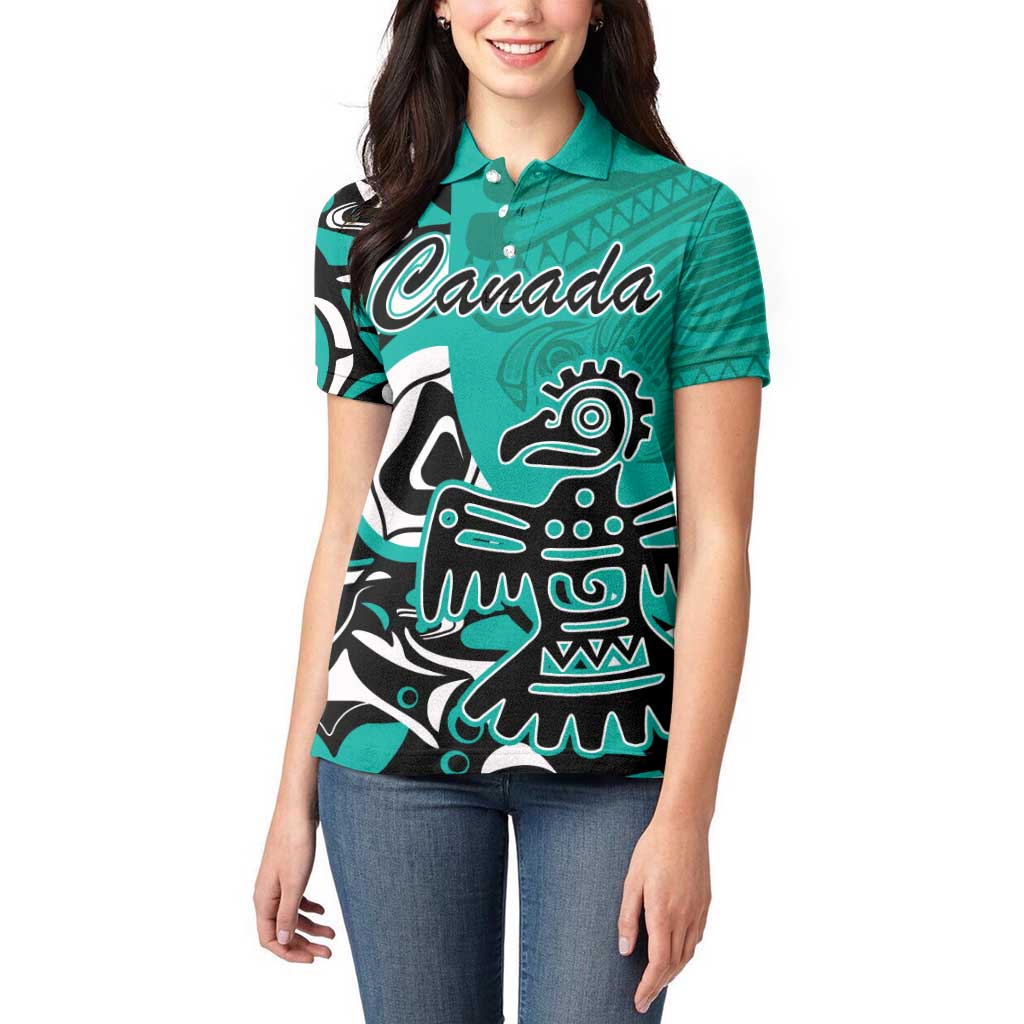 Personalized Canada Haida Eagle Women Polo Shirt Turquoise Style - Wonder Print Shop