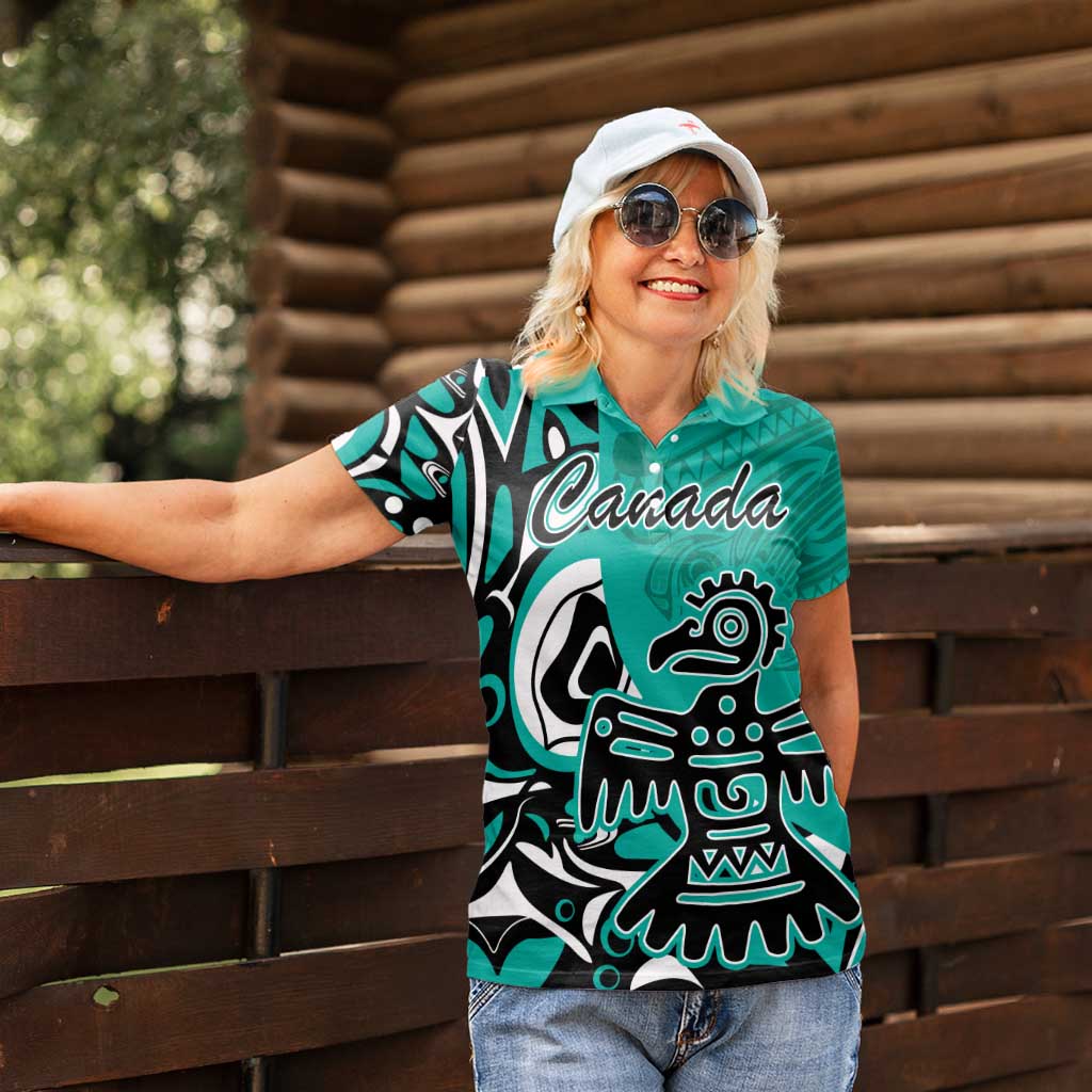 Personalized Canada Haida Eagle Women Polo Shirt Turquoise Style - Wonder Print Shop