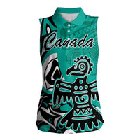 Personalized Canada Haida Eagle Women Sleeveless Polo Shirt Turquoise Style - Wonder Print Shop