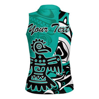 Personalized Canada Haida Eagle Women Sleeveless Polo Shirt Turquoise Style - Wonder Print Shop