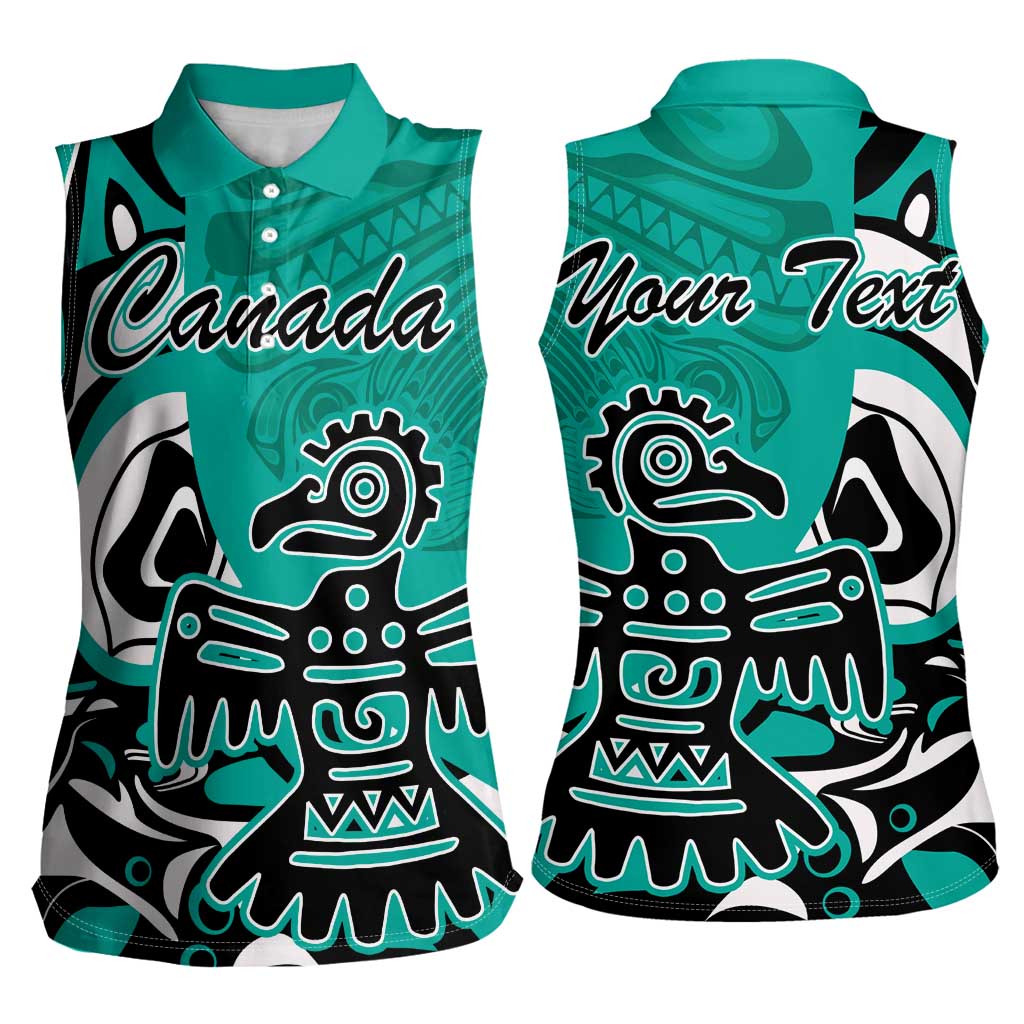 Personalized Canada Haida Eagle Women Sleeveless Polo Shirt Turquoise Style - Wonder Print Shop
