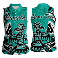 Personalized Canada Haida Eagle Women Sleeveless Polo Shirt Turquoise Style - Wonder Print Shop