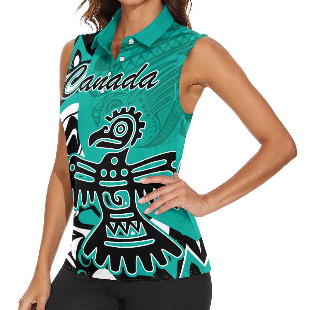 Personalized Canada Haida Eagle Women Sleeveless Polo Shirt Turquoise Style - Wonder Print Shop