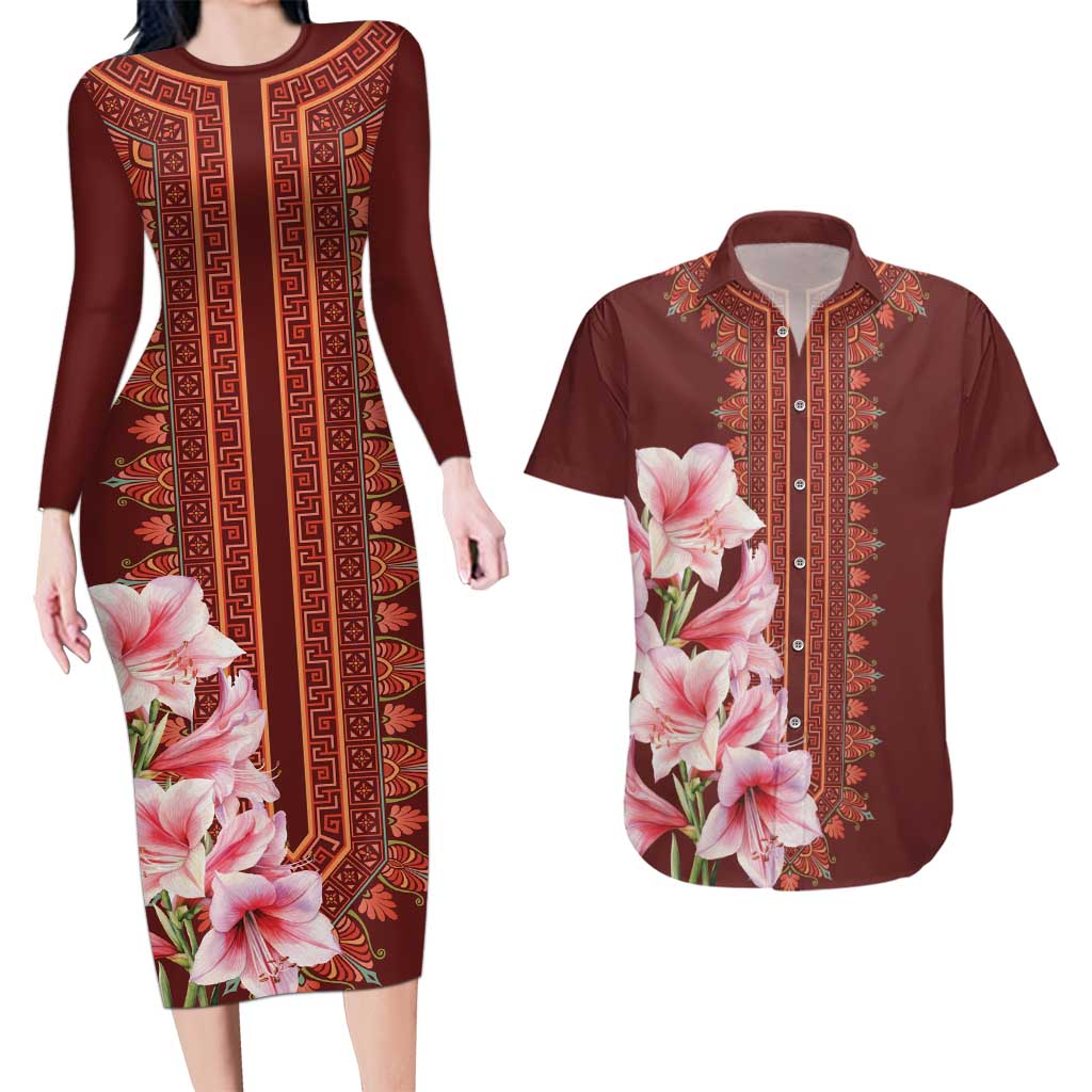 Africa Dashiki Couples Matching Long Sleeve Bodycon Dress and Hawaiian Shirt With Belladonna Lily - Wonder Print Shop