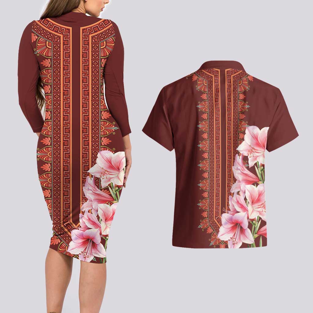 Africa Dashiki Couples Matching Long Sleeve Bodycon Dress and Hawaiian Shirt With Belladonna Lily - Wonder Print Shop