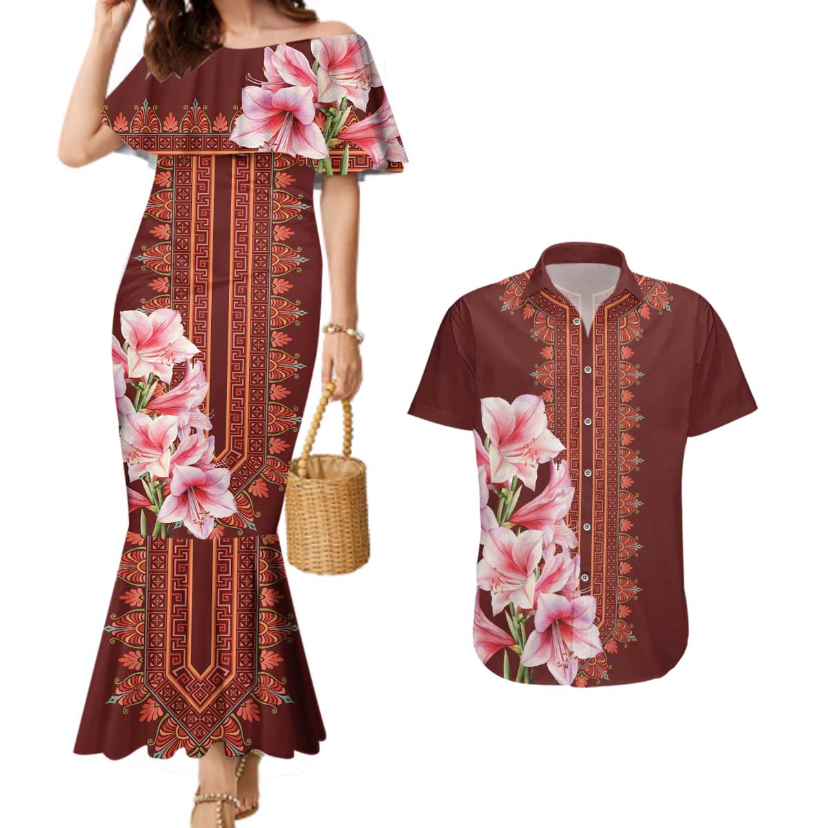 Africa Dashiki Couples Matching Mermaid Dress and Hawaiian Shirt With Belladonna Lily - Wonder Print Shop